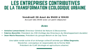 Une table ronde suivie d'un échange collectif animée par Gilles Degroote, Maraîcher, concepteur et responsable de la Ferme N&D, Président de CLAP (écologie et agriculture urbaine)